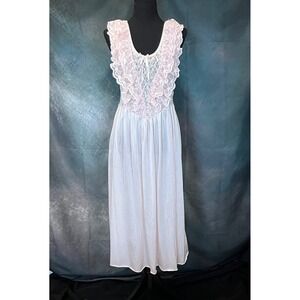 Vintage Pink Lace Trim Nightgown Long Slip Dress Size Medium